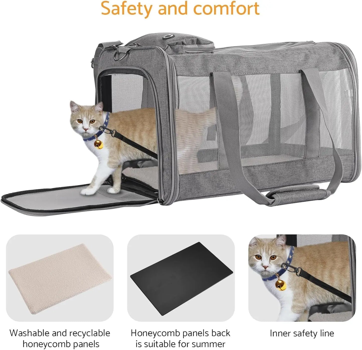 Airline Approved Pet Carrier for Cats  &  Dogs Soft Travel Bag with Breathable Honeycomb Board,Removable Support Board for Vet