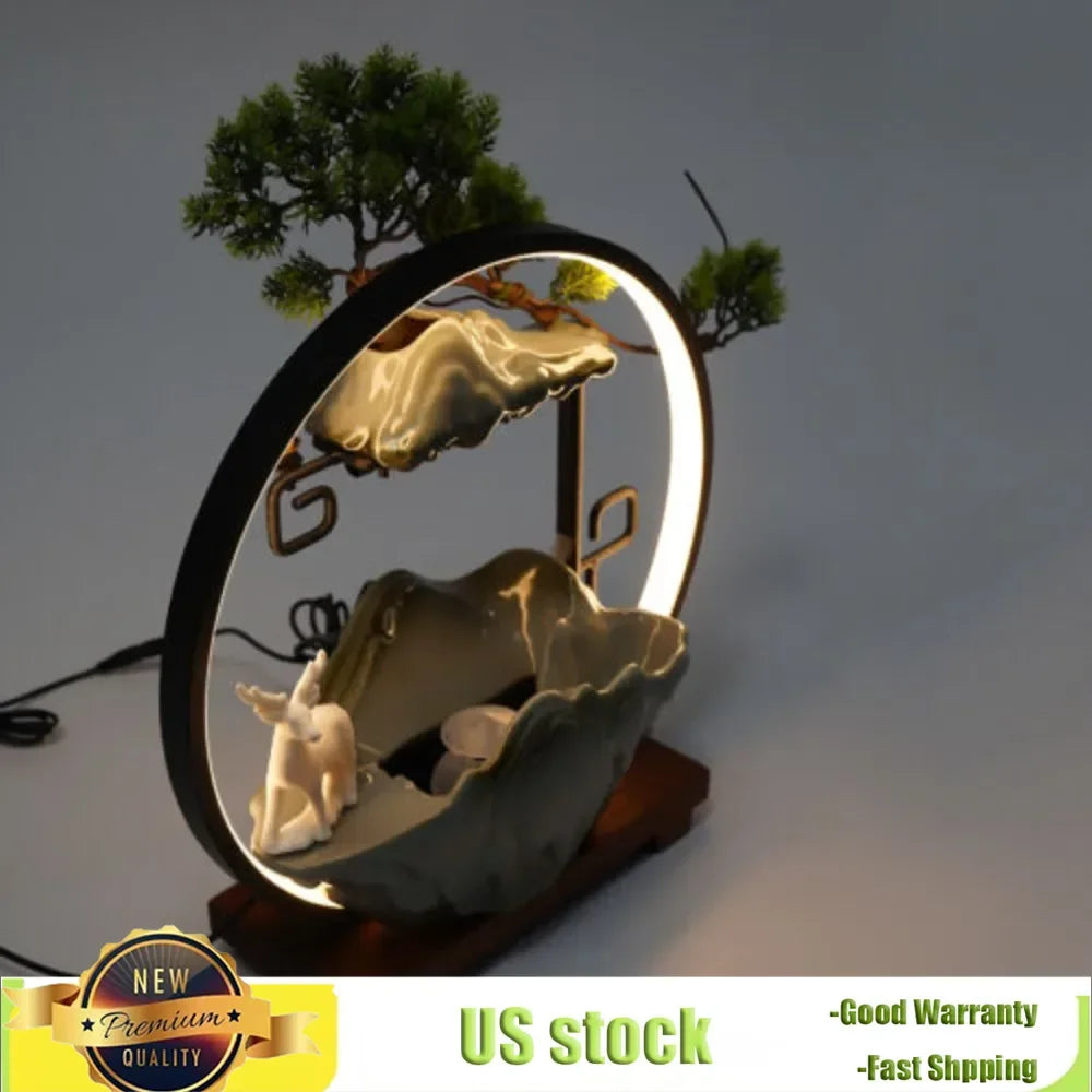Indoor Water Fountain With Mist Touch Switch LED Light - Incense Burner Waterfall