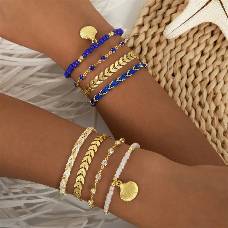 4pcs/set Bohemia Shell Bracelets for Women -  Metal Chain Bangles