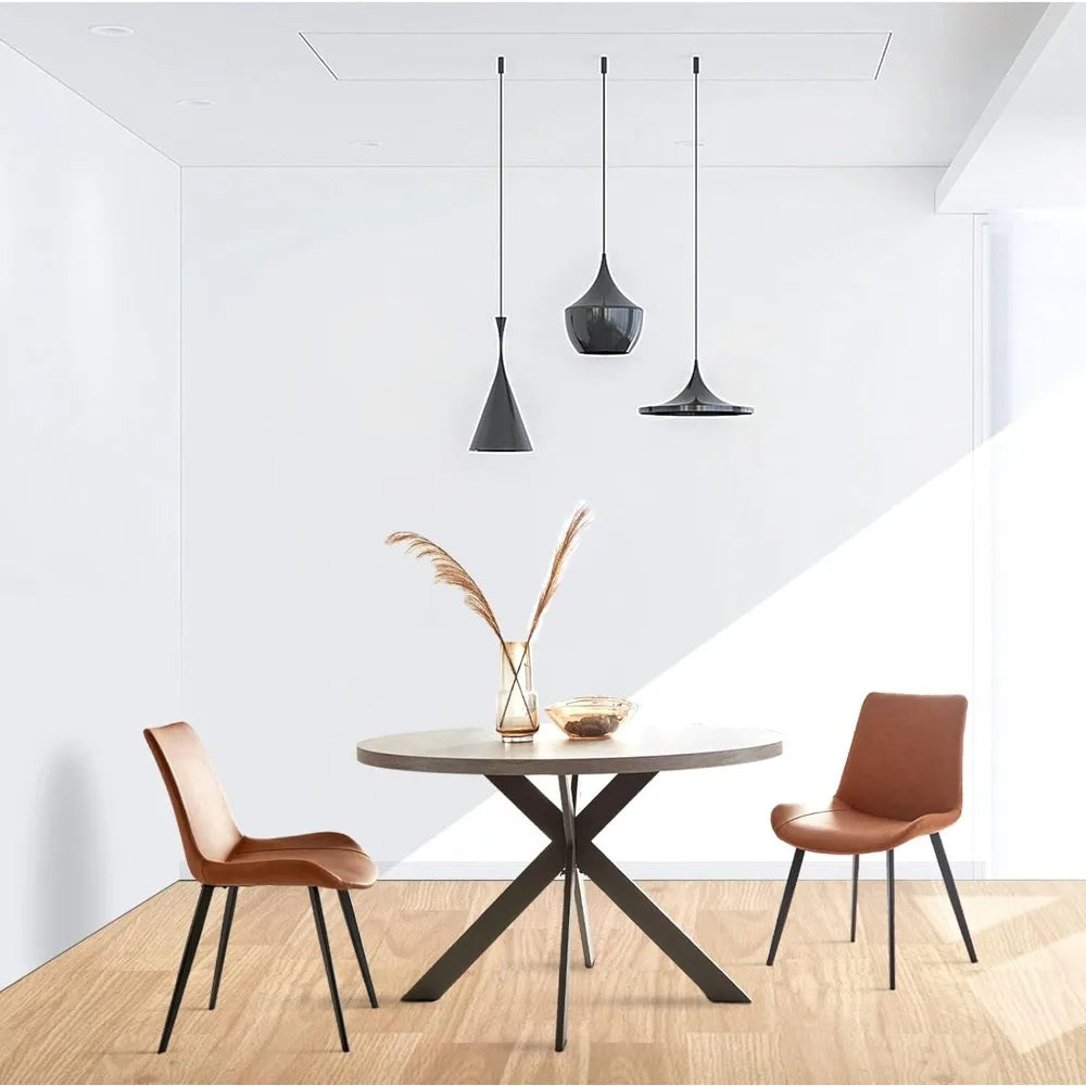 47"  Set, Modern Round Dining Table for 4-6 Person, Steel Legs