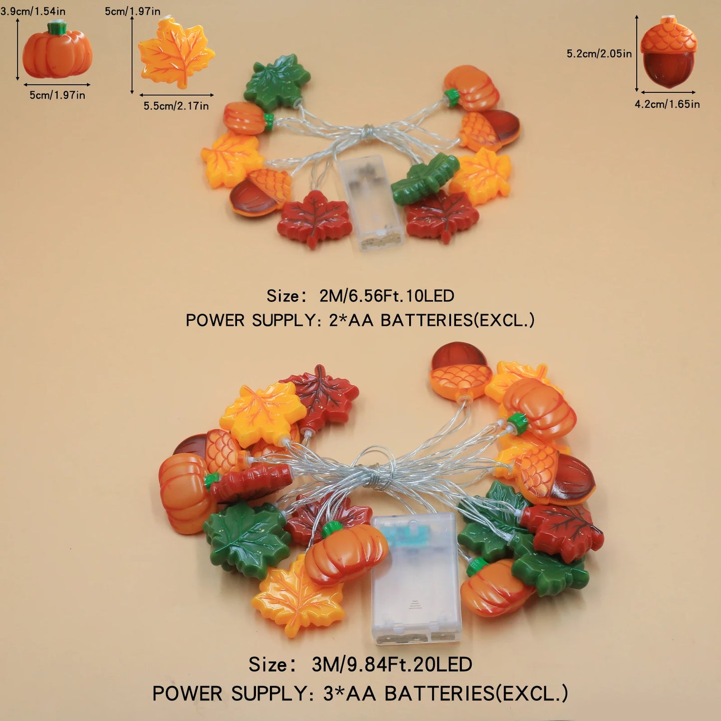 LED Pumpkin Maple Leaf Acorn String Lights， Decoration for Halloween - Thanksgiving - Christmas,