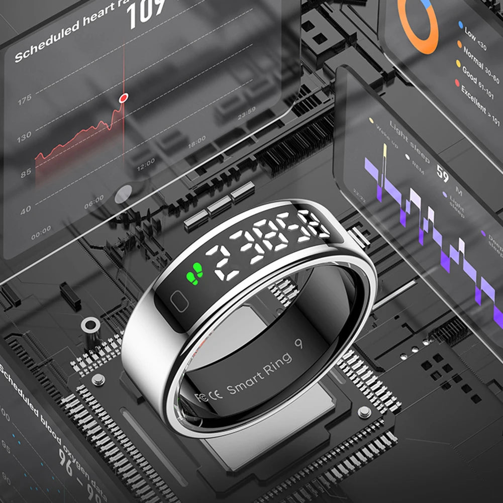 R11 Smart Ring with Display Screen and Touch Heart Rate Blood Oxygen Monitor - Wireless Charging Fitness Ring for Men & Women