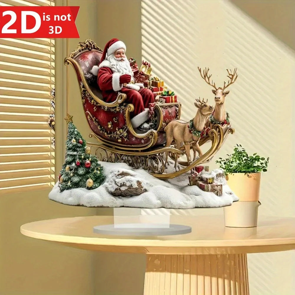 2D Santa & Reindeer Sled Pendant. - Multi-purpose holiday decor for home, office & kitchen