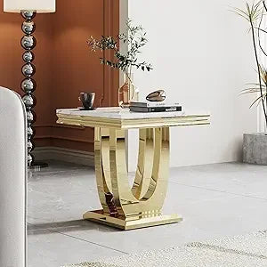 White Marble Console Table with Stainless Steel U-Base