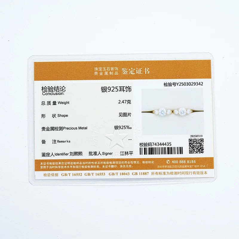 S925 Silver Hoop Earring - Ladies Moissanite Dangle Earrings - Three Stone D Color Glittering Diamond