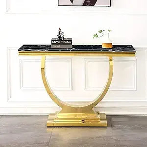 White Marble Console Table with Stainless Steel U-Base