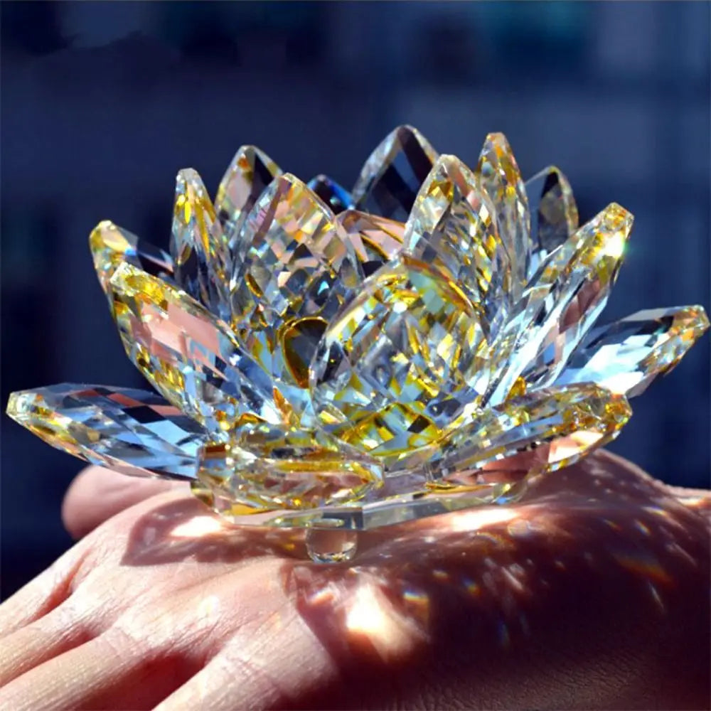 60-140mm Crystal Lotus Flower Figurine Home  Decoration - Glass Craft Paperweight - Table Ornaments