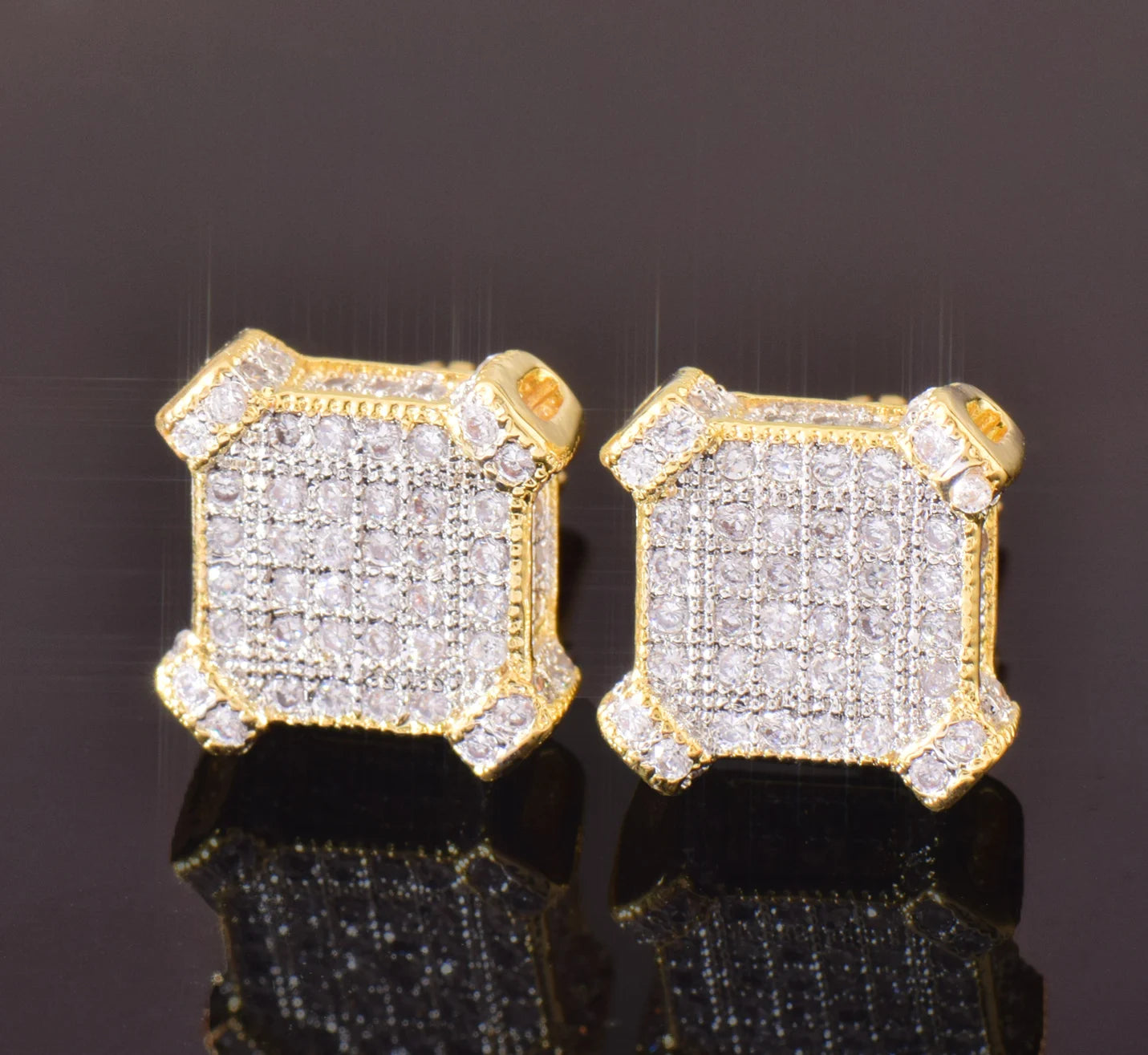 10MM Square Zircon Earring Gold,  silver Color - Men Women Screw Stud Earrings