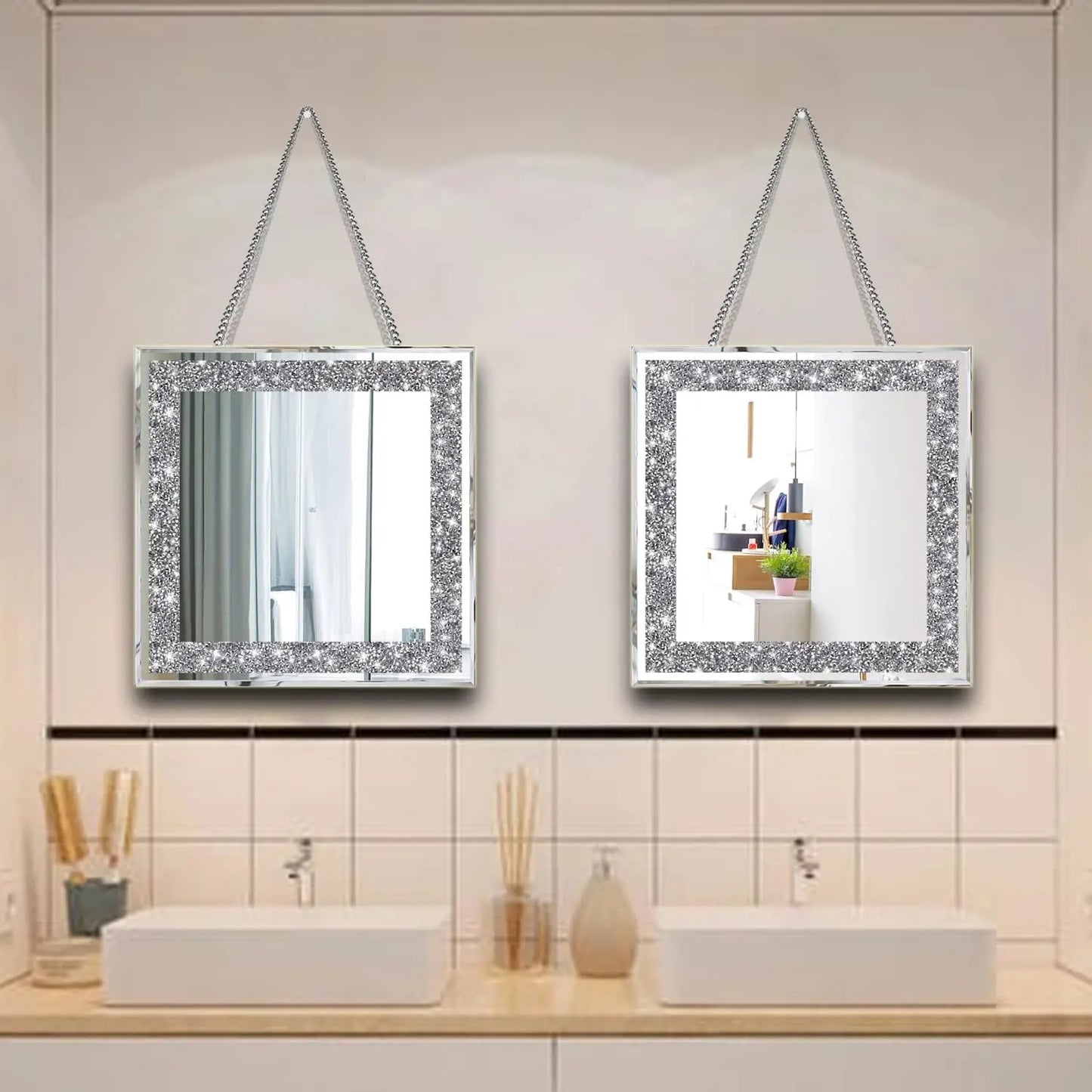 2 Piece Wall Mirrors, Crush Diamond Mirrors Decor,   (12”X12”)