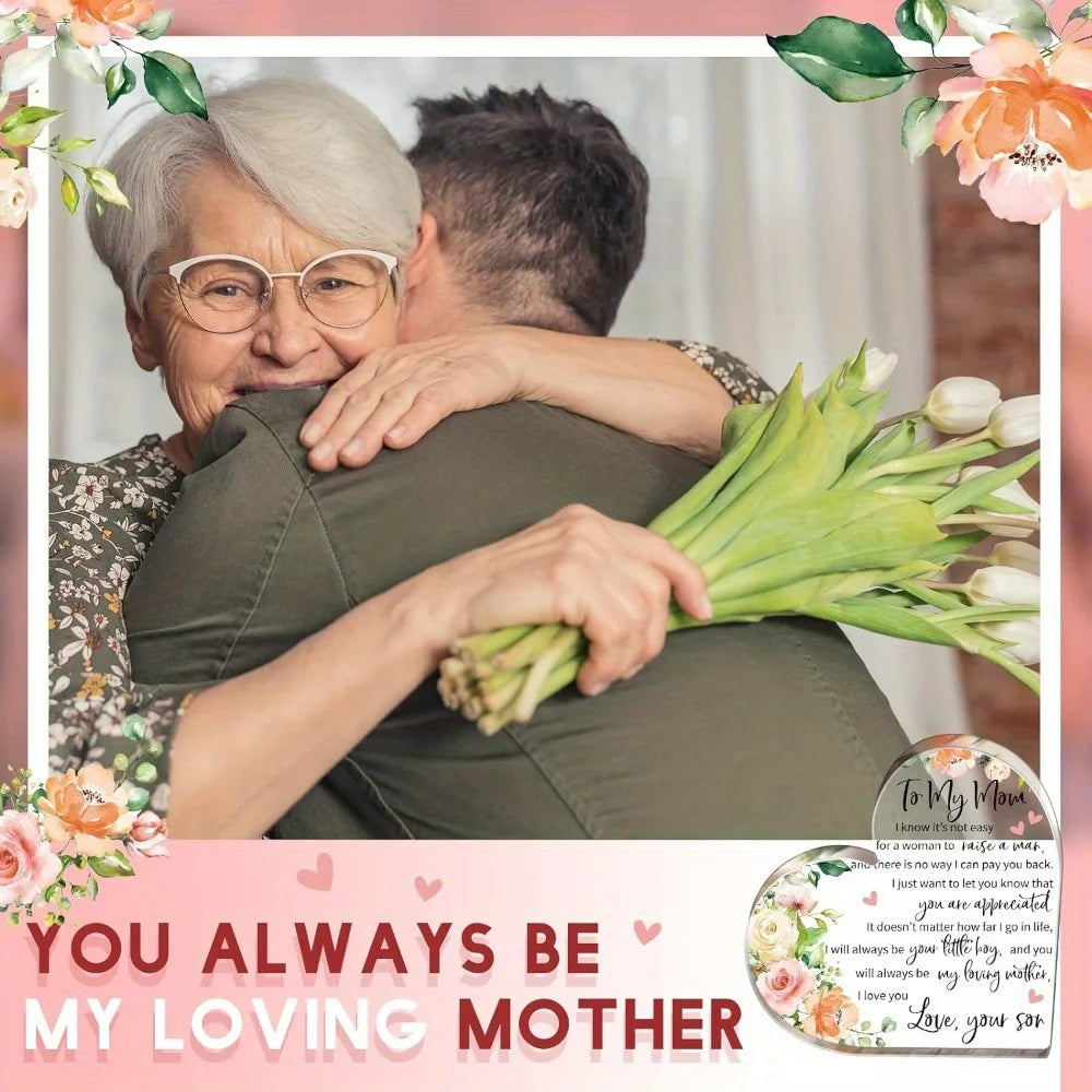 Mom Acrylic Heart Plaque: Birthday/Mother's Day/Christmas/Valentine's Gift from Son/Daughter.