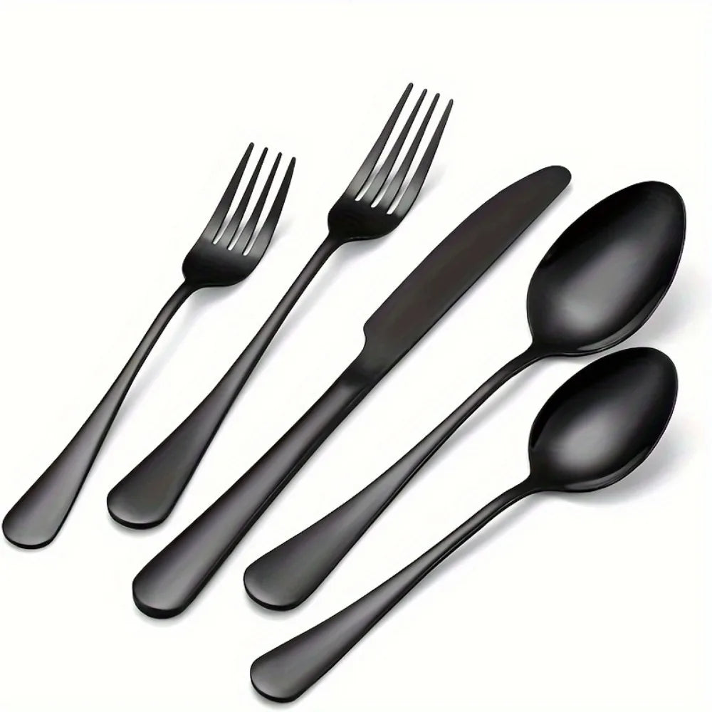 60pcs, Stainless Steel Flatware Set - Black Silverware Mirror Polished Cutlery Set - Dishwasher Safe