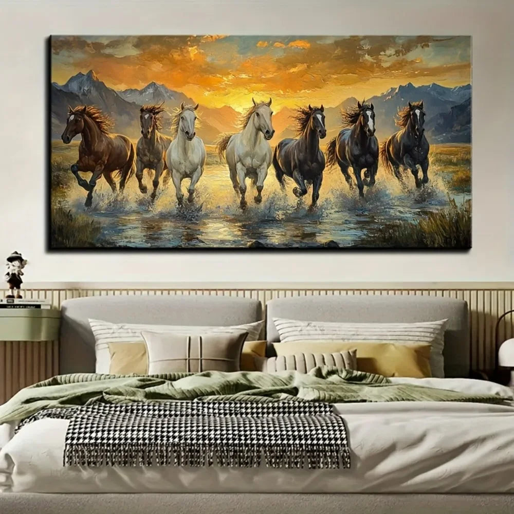 Elegant  Seven horse canvas wall art