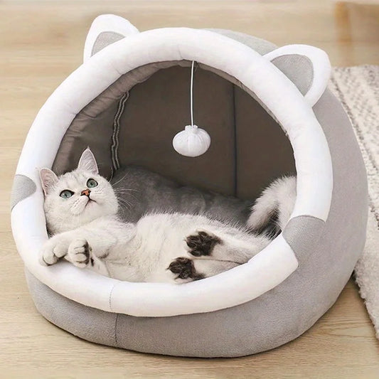 Comfortable Cartoon Cat House with Removable Pad -  Modern Style Pet Bed