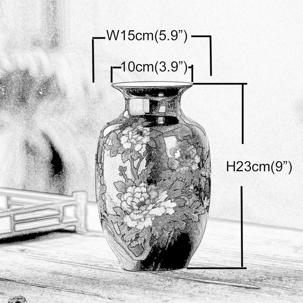 Ceramic Oriental Vase - Flower Vases Decorated with Peony Design