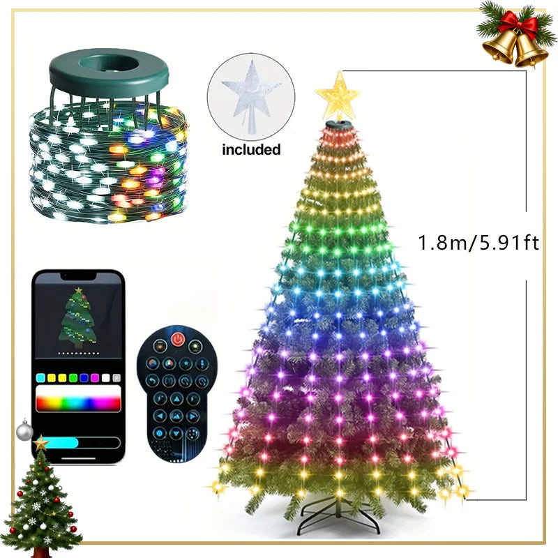 Smart WiFi APP Christmas Tree Light 400 LED Music Sync DIY Pattern Waterproof for Indoor Outdoor Christmas Tree Decoration Gift