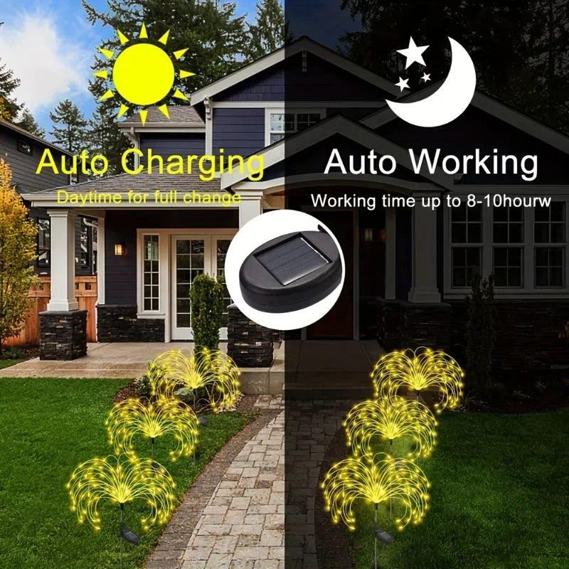 2/4/6/8/12pcs. - 200LED Outdoor Solar Fireworks Lights  - Waterproof - Solar Garden Flower Lights