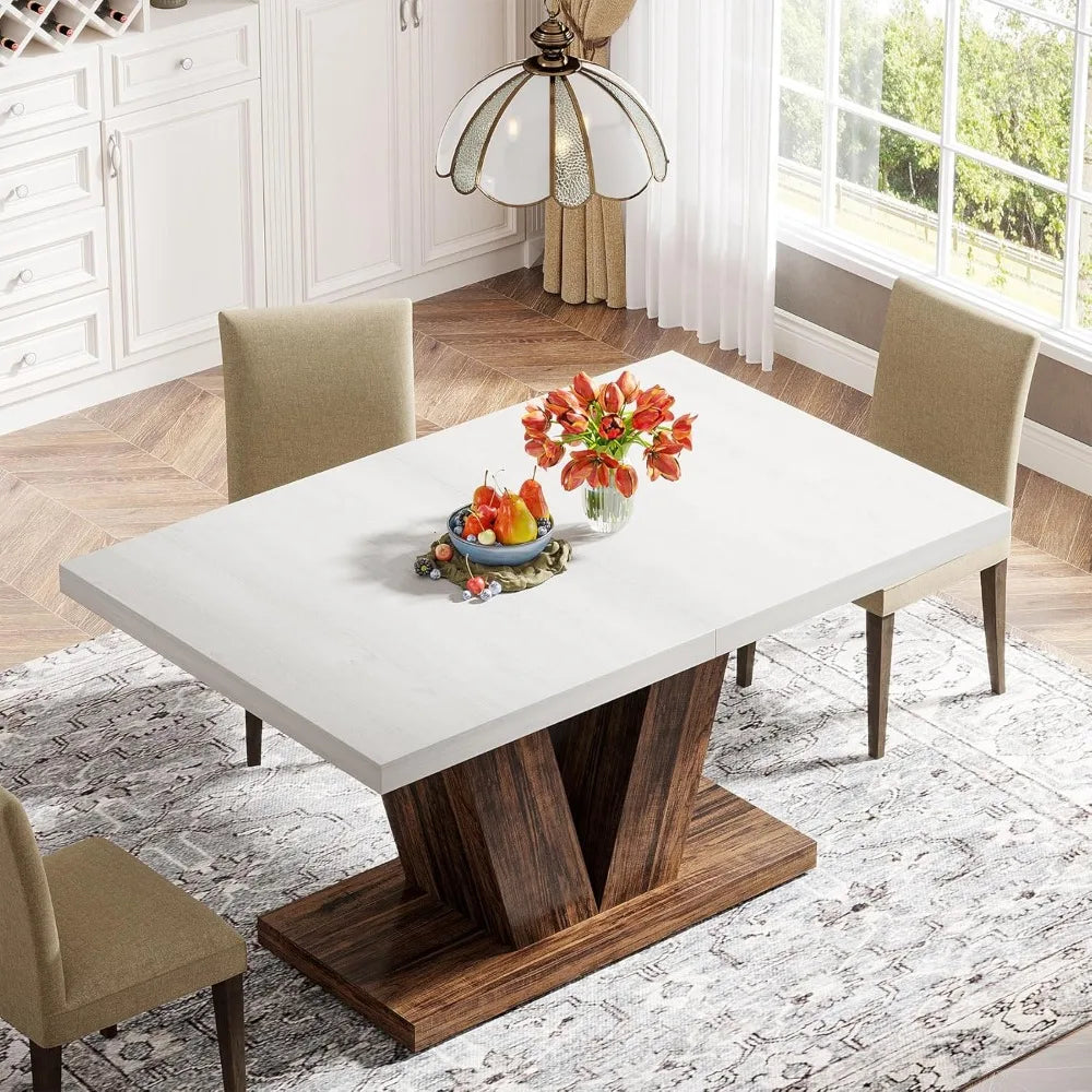 47-Inch Dining Table for 4, - White Kitchen Dinner Table with Heavy Duty Pedestal,