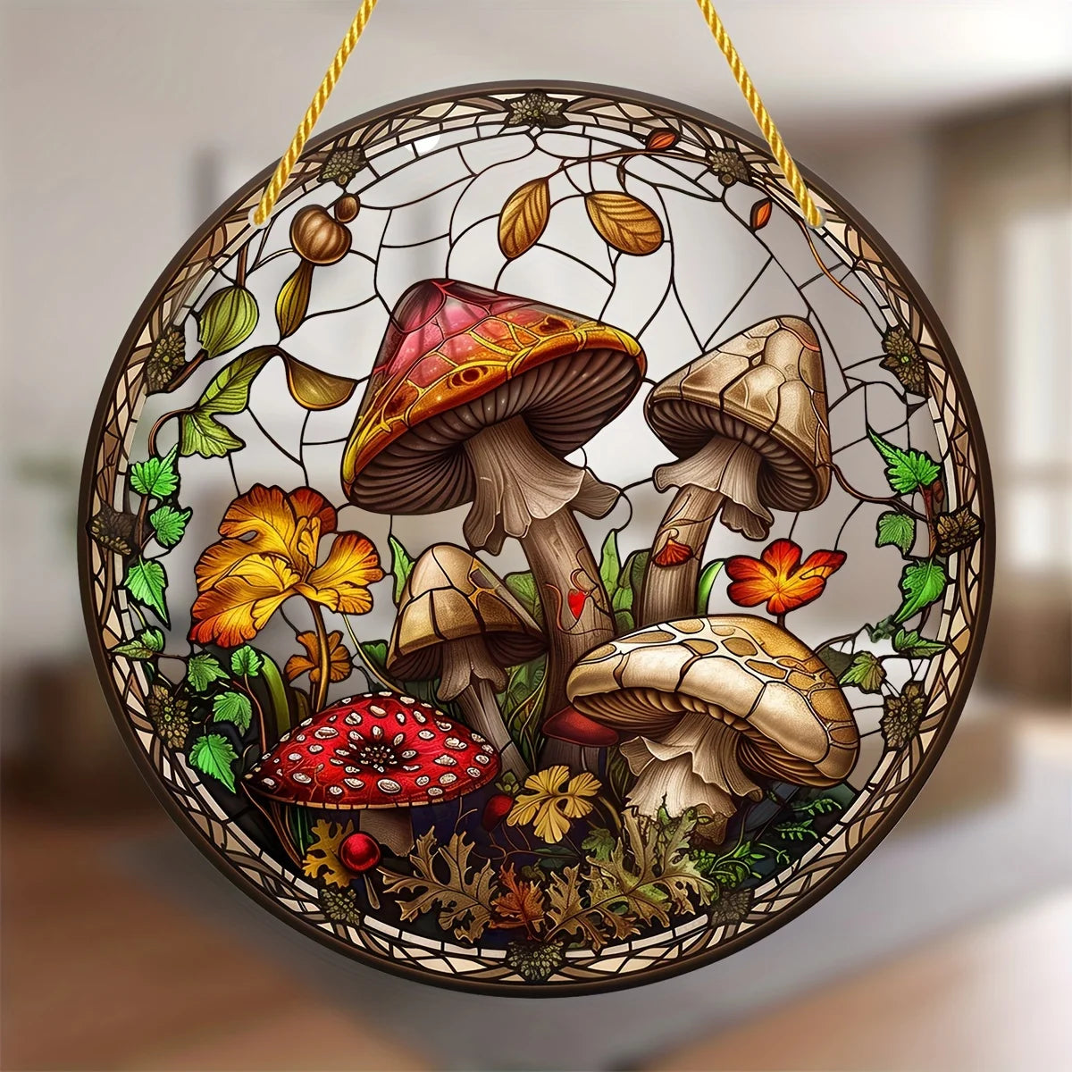 1PC Mushroom Suncatcher - 2D Acrylic Stained Glass Wall/Window Decor for Home & Garden (All-Season Gift)