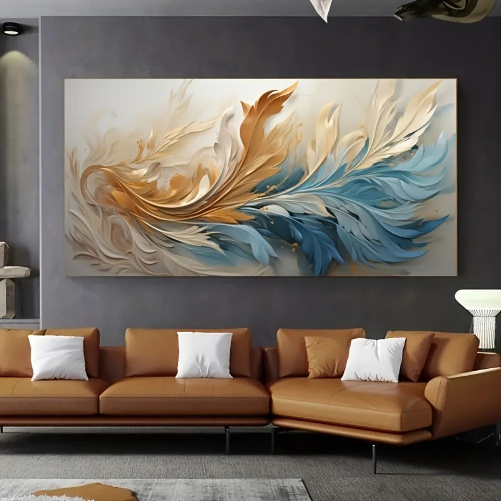 Modern abstract gold feather canvas art,