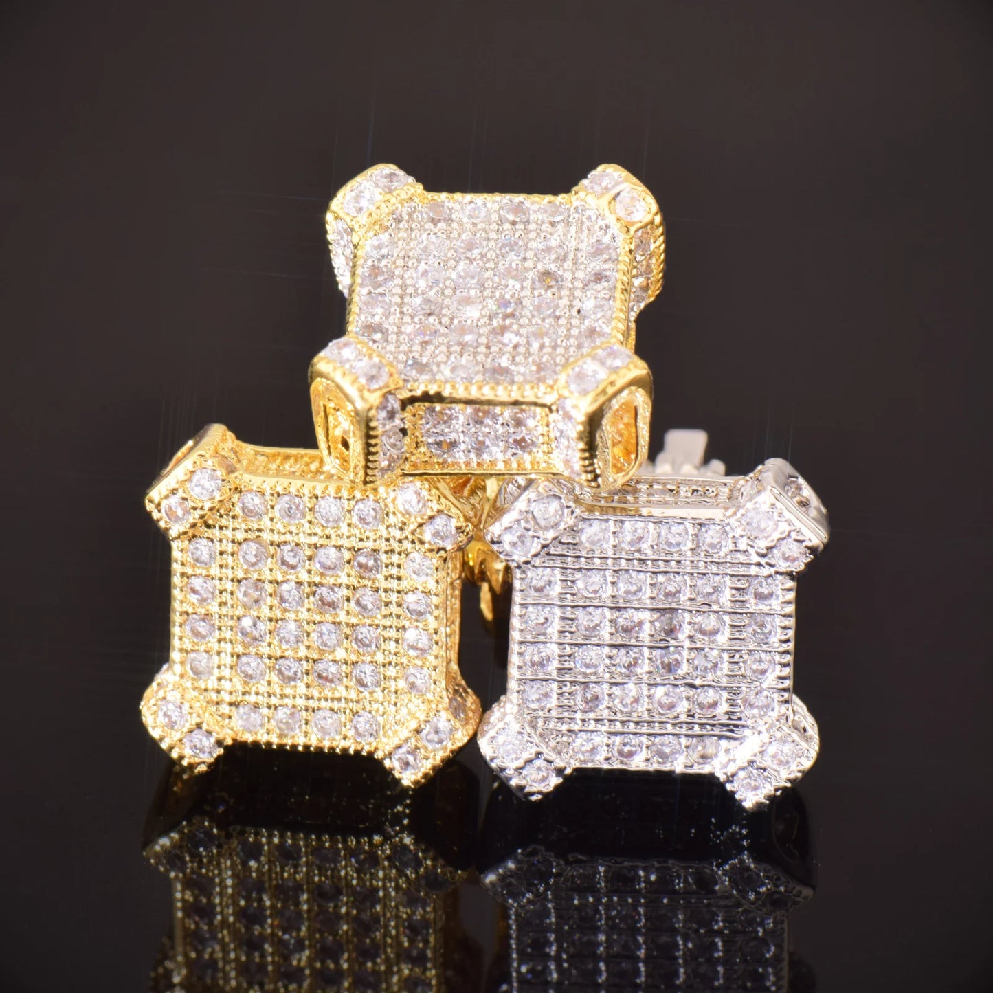 10MM Square Zircon Earring Gold,  silver Color - Men Women Screw Stud Earrings