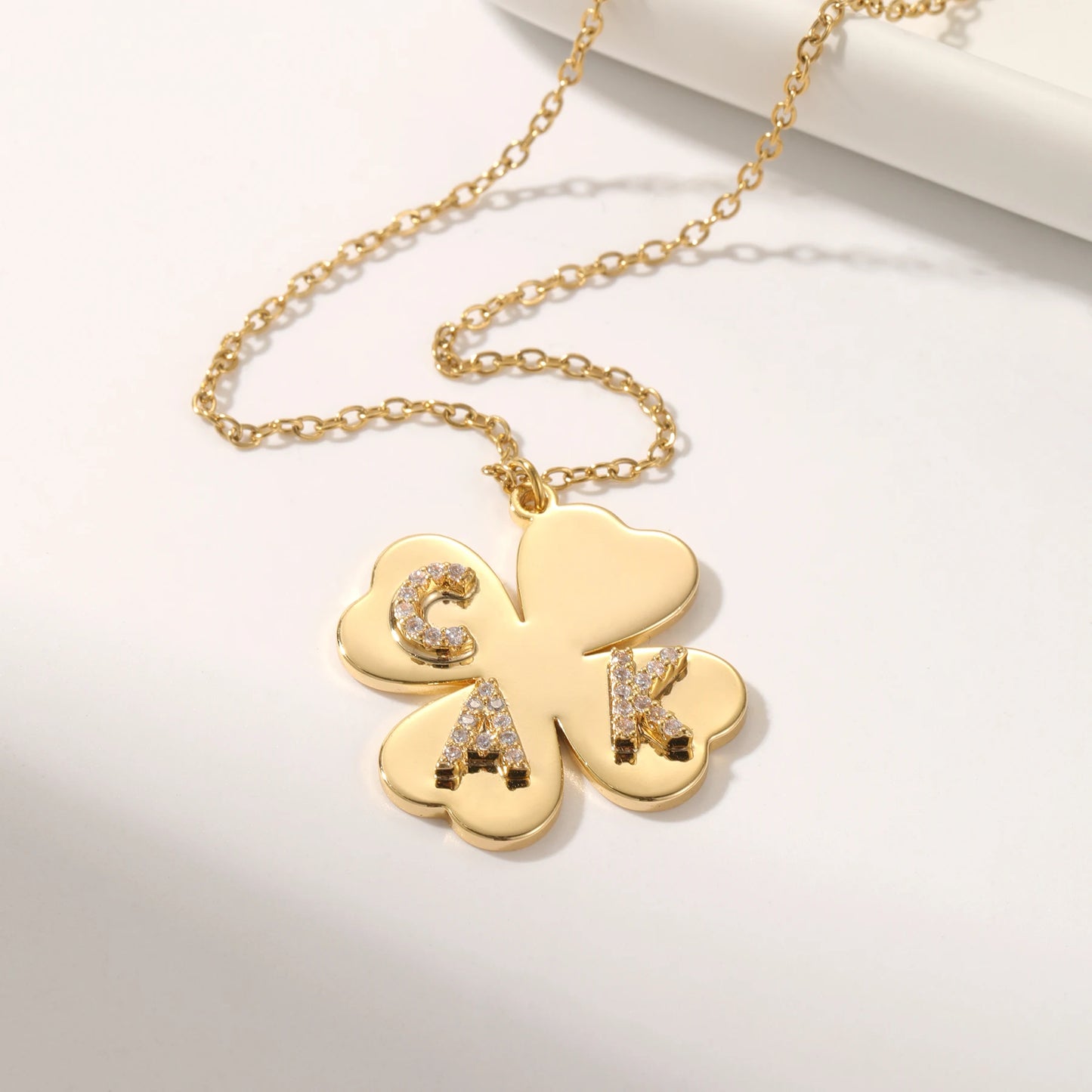 Qitian Clover Necklace With Zircon Letter For Women Personalized Clover Name Letter Pendant Jewelry Christmas Gift ForGirlfriend