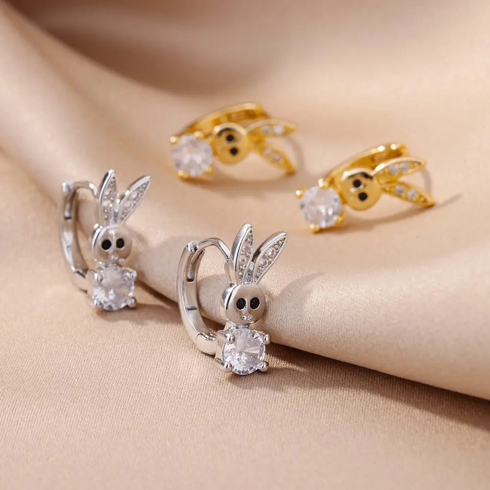 Fashion Rabbit Crystal Hoop Earrings For Women Zircon Leopard Head Owl Elephant Butterfly Earring Animal Jewelry Wedding Gift