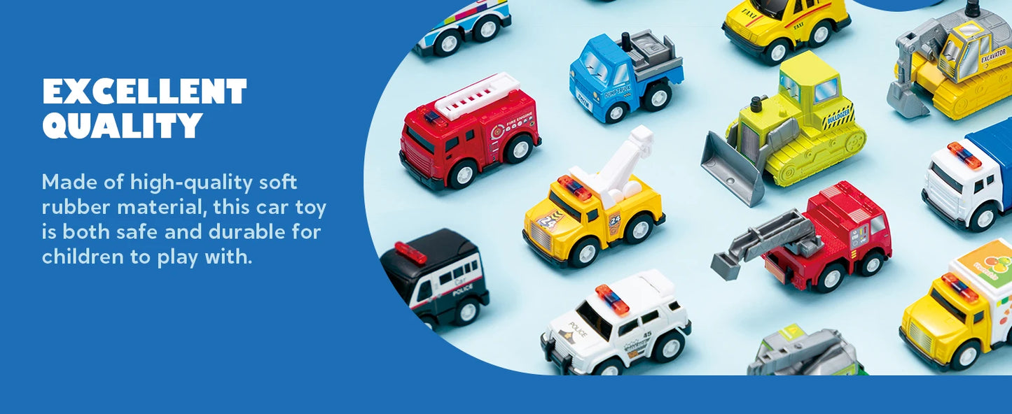 18 Pcs Pull Back City Cars and Trucks Toy Vehicles Set - Friction Powered Cars