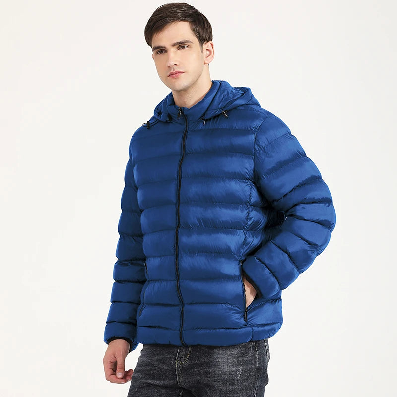 Men's Down Puffer Jacket - Cotton Padded Winter Jacket - Hooded Down Coat - Water and Wind-Resistant Coat