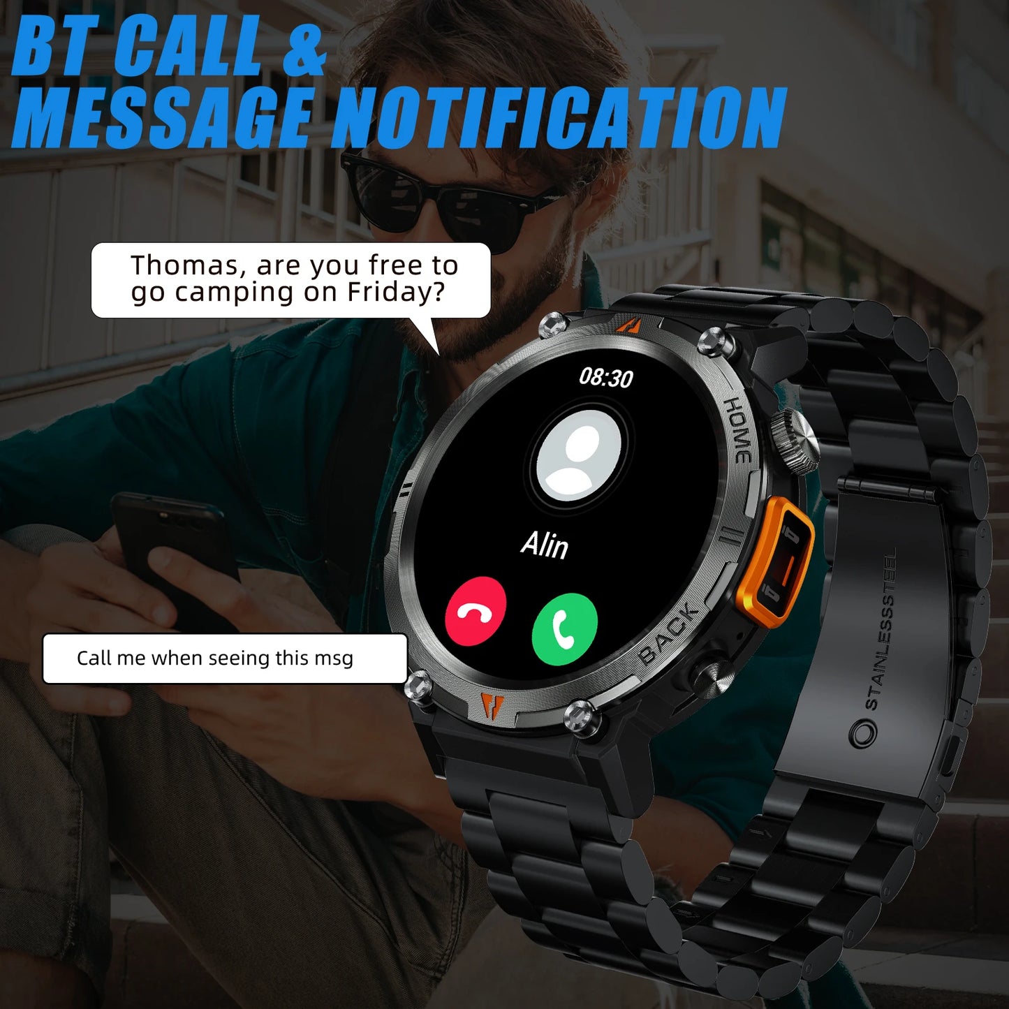 2025 KE3 Bluetooth Call Smart Watch - Men Full Touch Screen - Health Monitor With  steel ring - Men SmartWatch