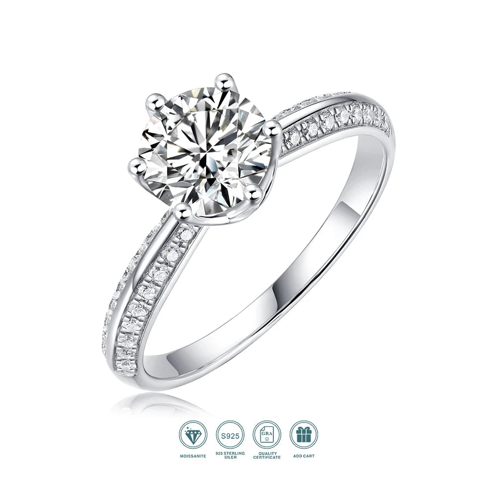1ct 2ct 3ct Moissanite Ring - 925 Sterling Silver - 18K Gold Plated Elegant Gift Jewelry