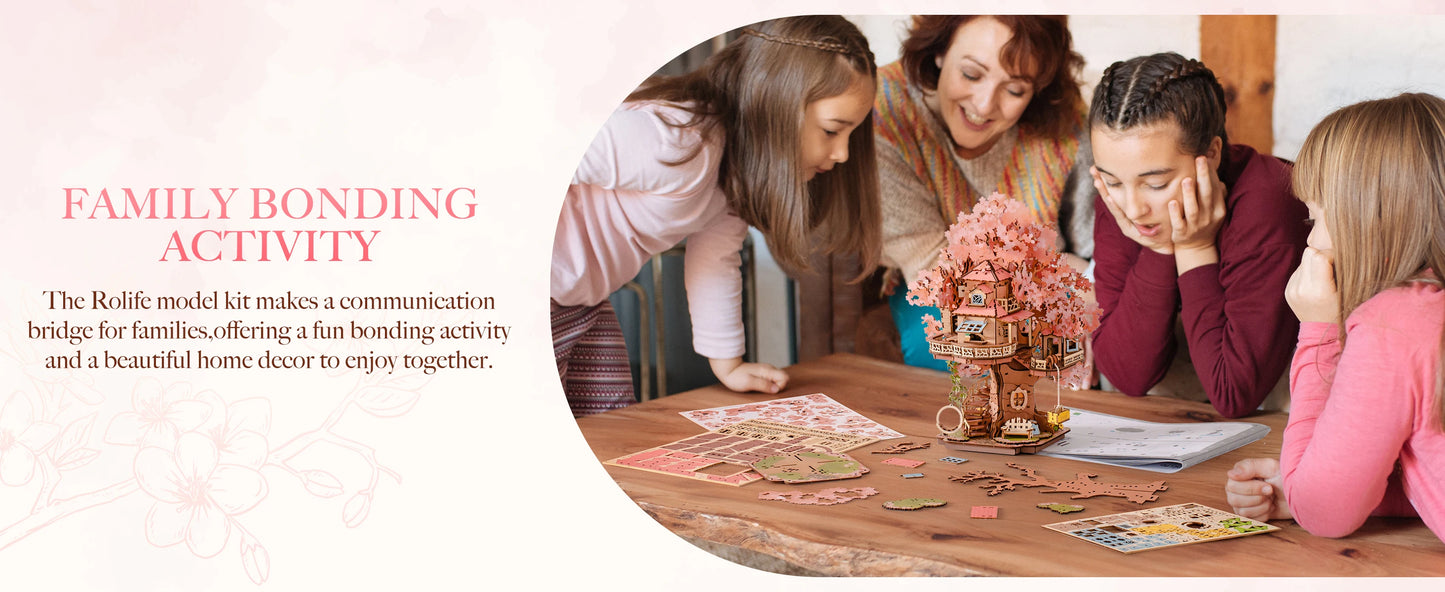 Robotime  Sakura Tree House 3D Wooden Puzzle - Model Kit with Swing Stairs - Perfect Christmas Home Decor- DIY Gift for Adults