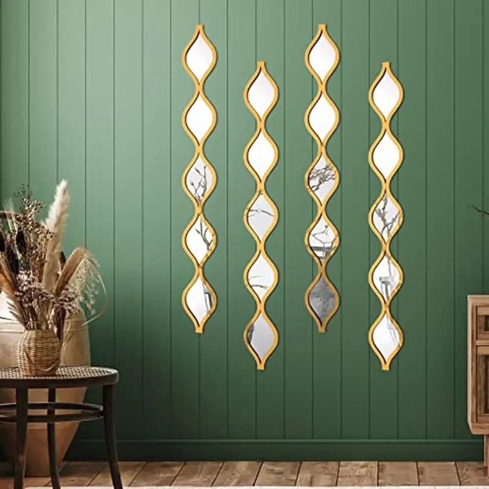 Teardrop Mirror Wall Art Decor Set of 4 Gold