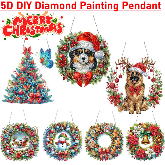Acrylic Special Shape Christmas Wreath Rhinestone Diamond Art Pendants