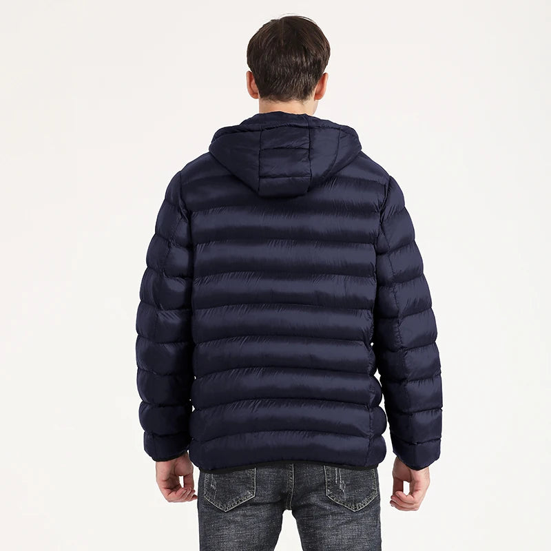 Men's Down Puffer Jacket - Cotton Padded Winter Jacket - Hooded Down Coat - Water and Wind-Resistant Coat