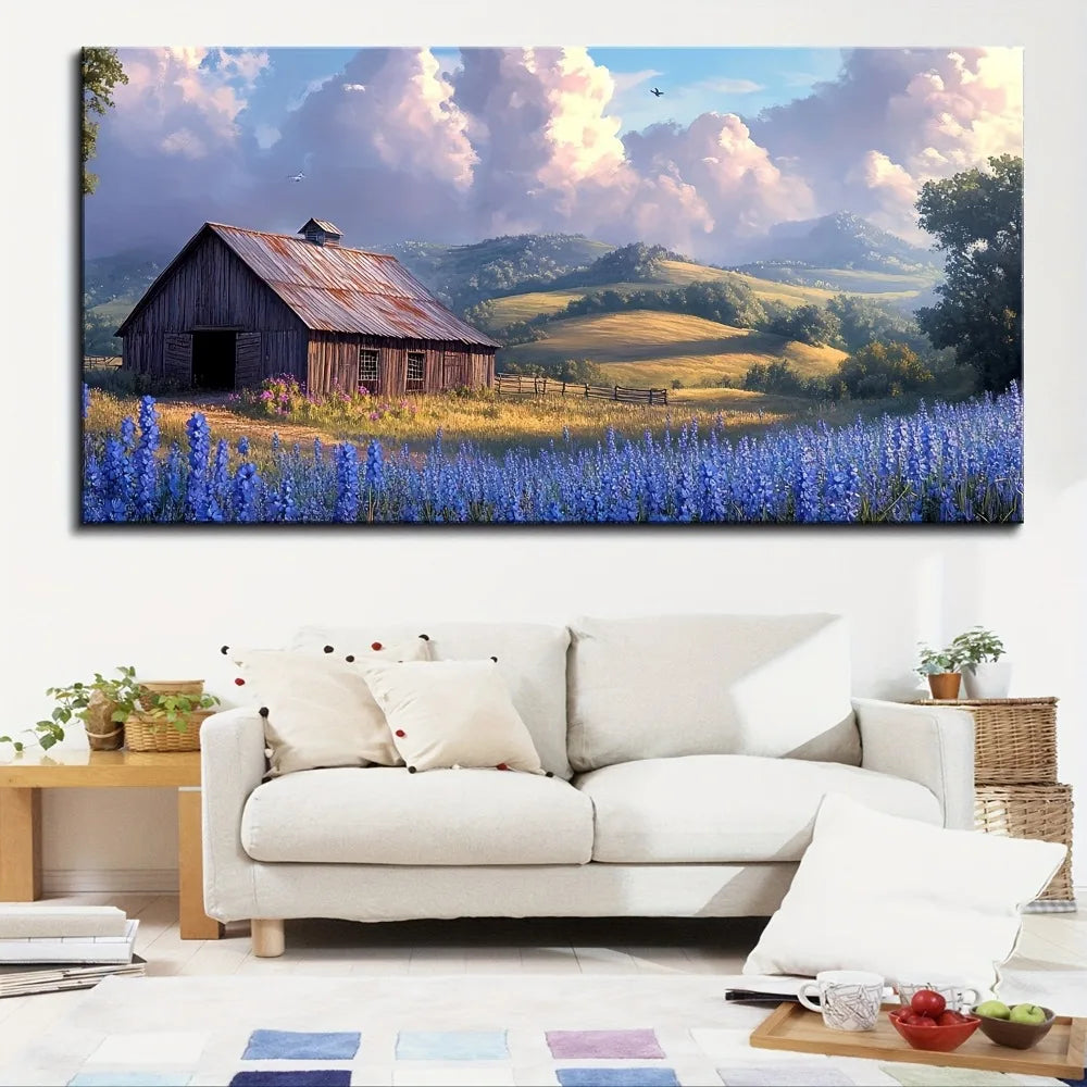 Farm landscape, modern country, nature artwork painting