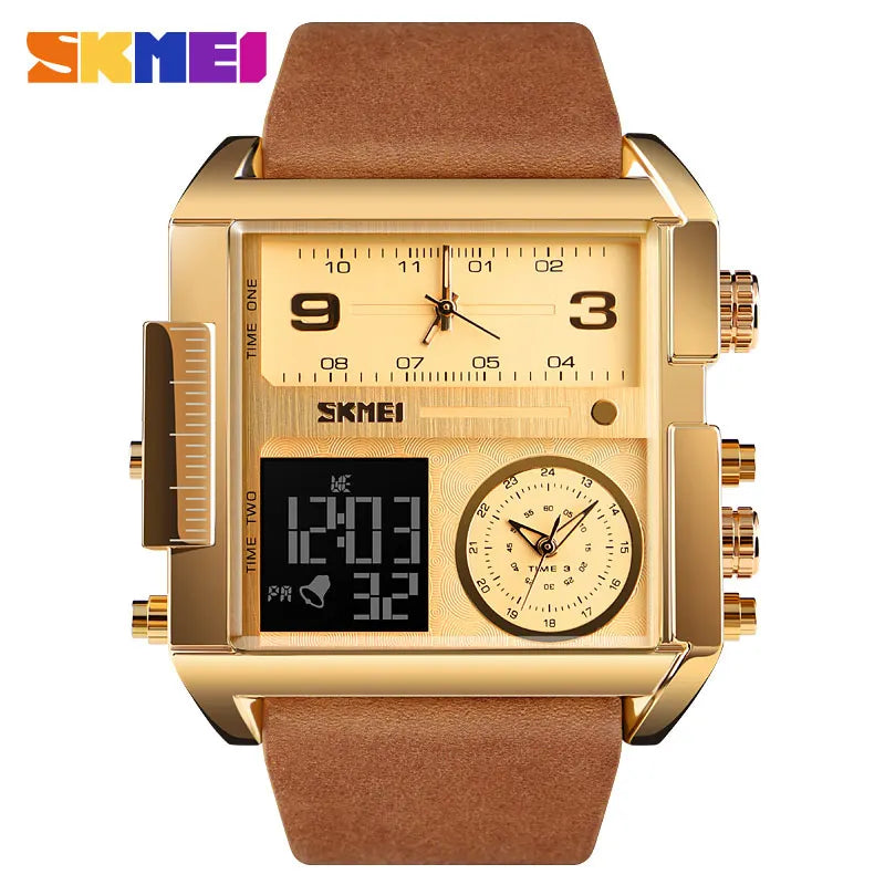 3 Time Men Sports Watch - Top Luxury Brand Military Digital Wristwatch - Mens Quartz Movement
