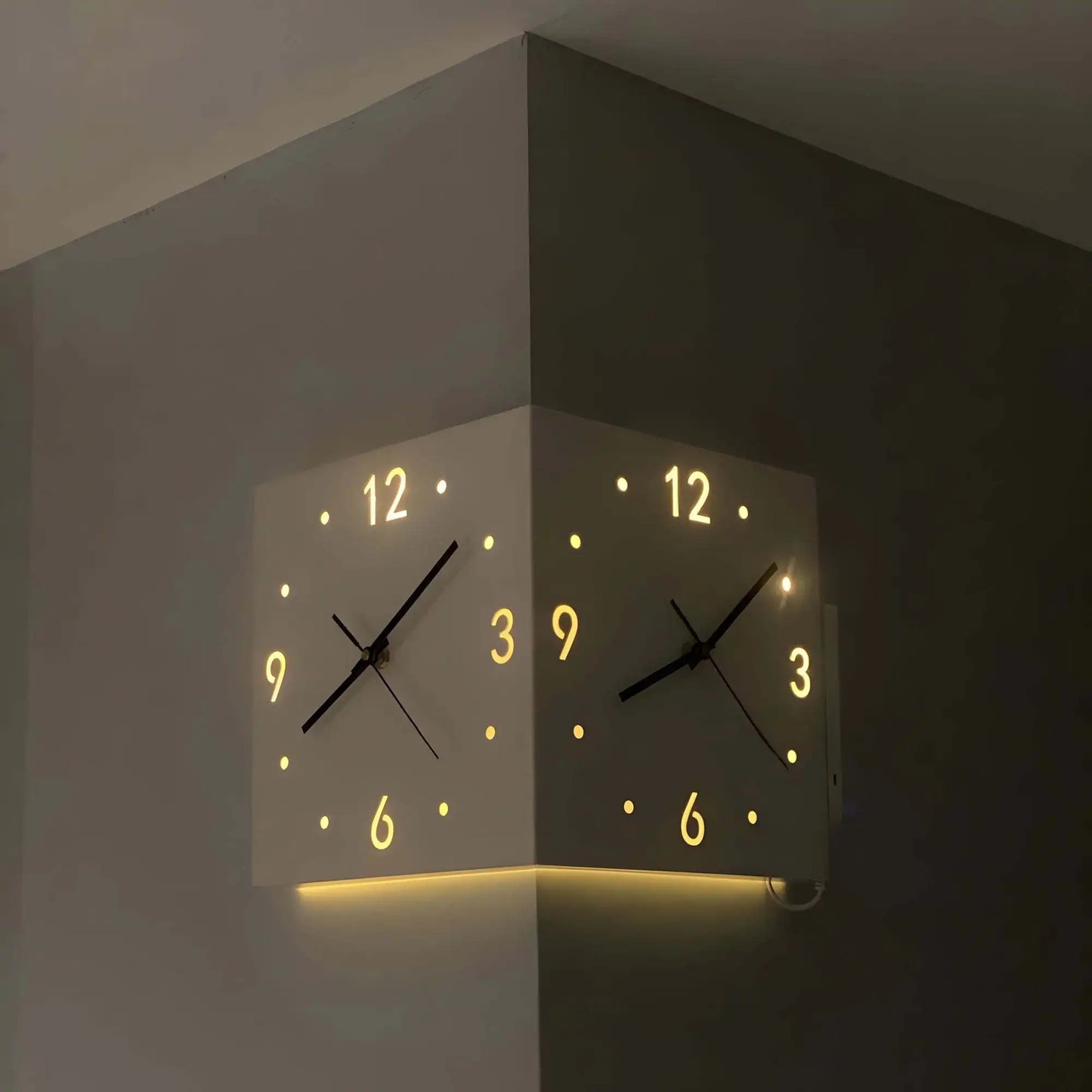 Corner Modern Wall Clock, Stylish Double-sided Luminous Wall Clock,