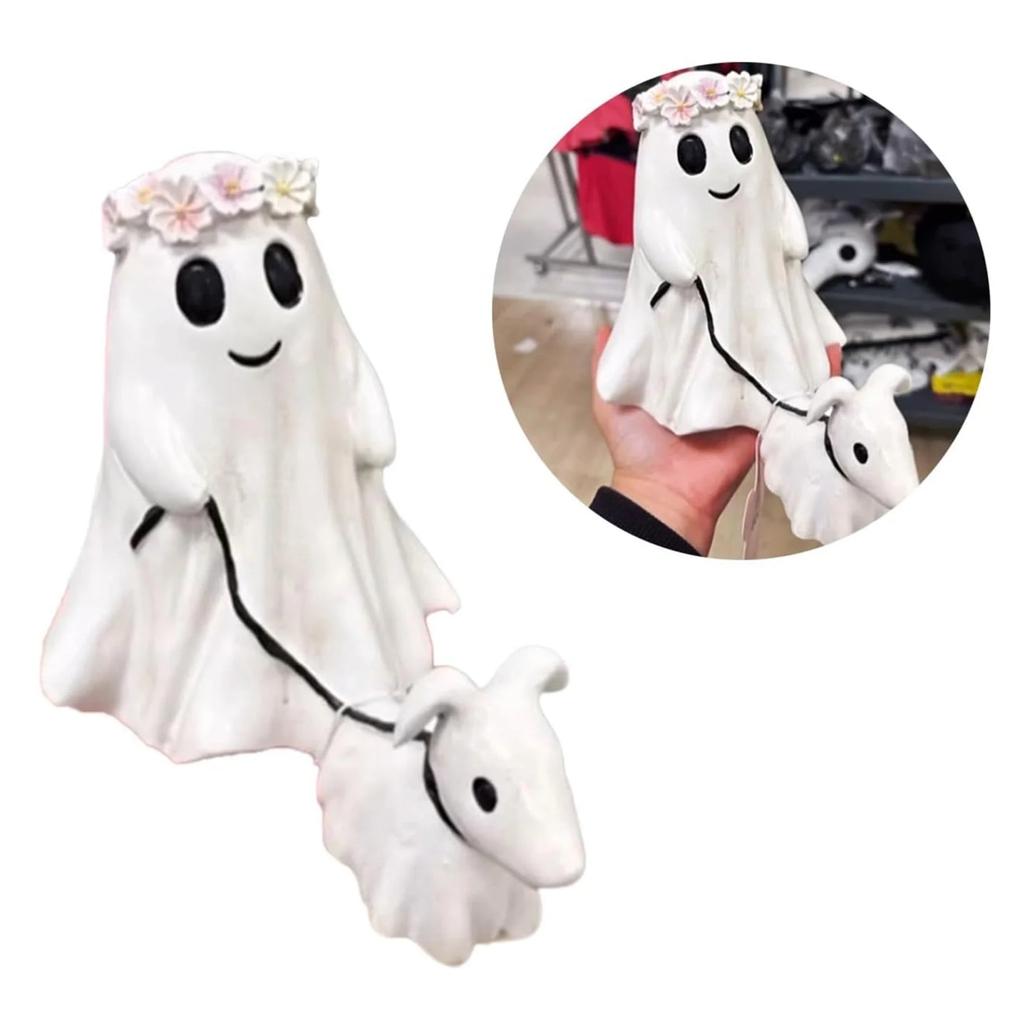 Halloween Ghost Walking Dog Statue