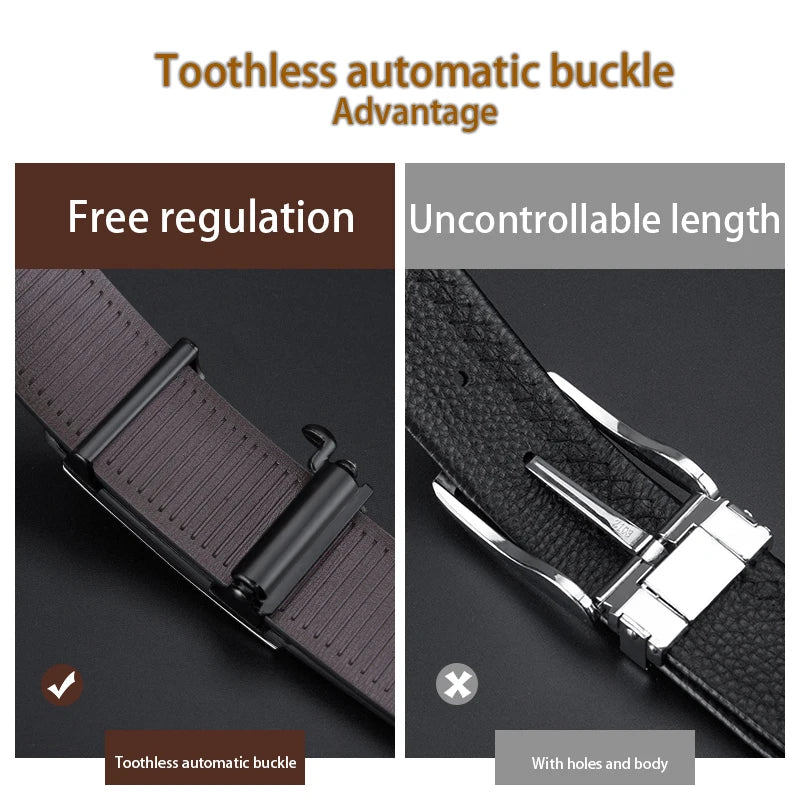Men's Leather Belt Fashion Automatic Buckle Cowskin Male Belts Luxury Designer Black belt 110-160cm Plus Size Jeans Belt