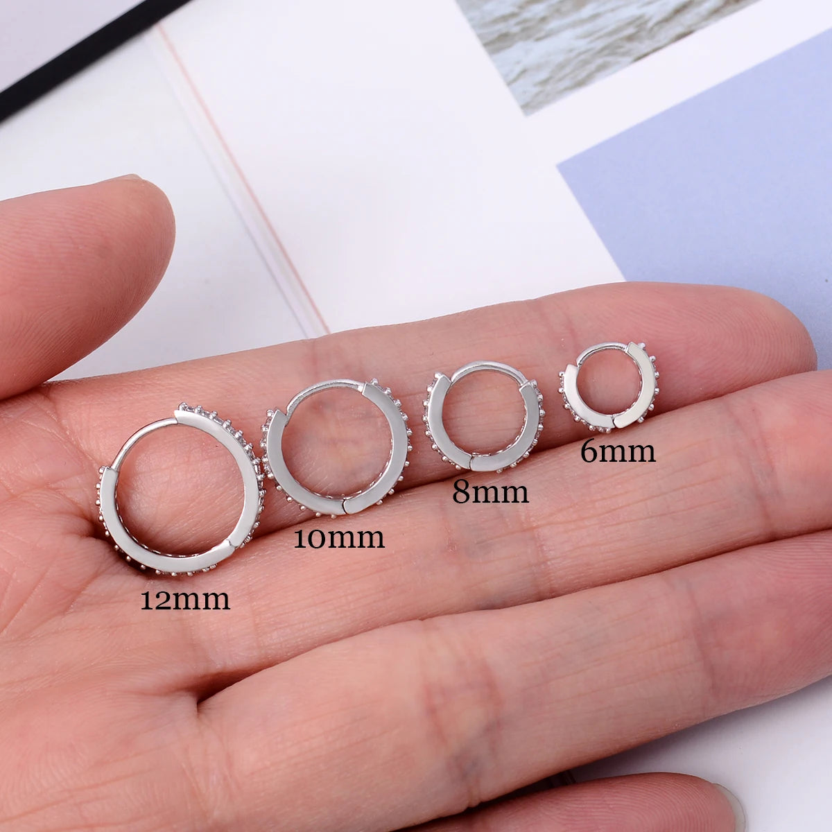 1Pair Stainless Steel Minimal Hoop Earrings - Crystal Zirconia -Small Huggie Thin Cartilage Earrings
