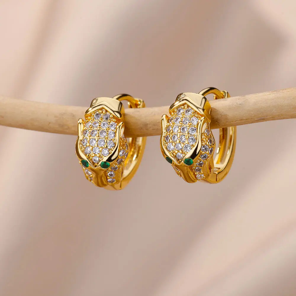 Fashion Rabbit Crystal Hoop Earrings For Women Zircon Leopard Head Owl Elephant Butterfly Earring Animal Jewelry Wedding Gift