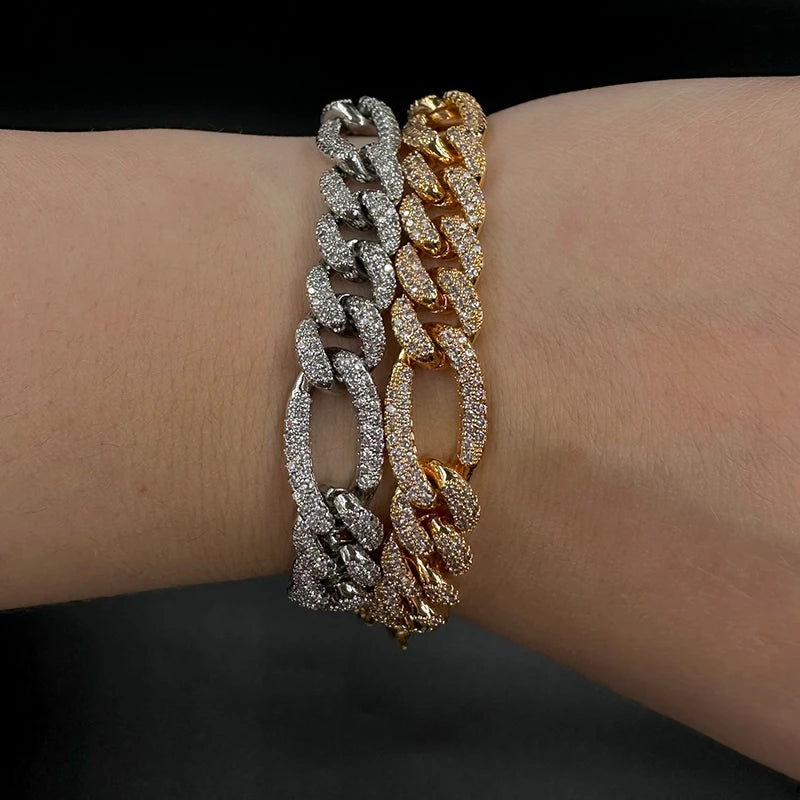 Figaro Bracelet Prong Setting - Real Gold Plated  Jewelry