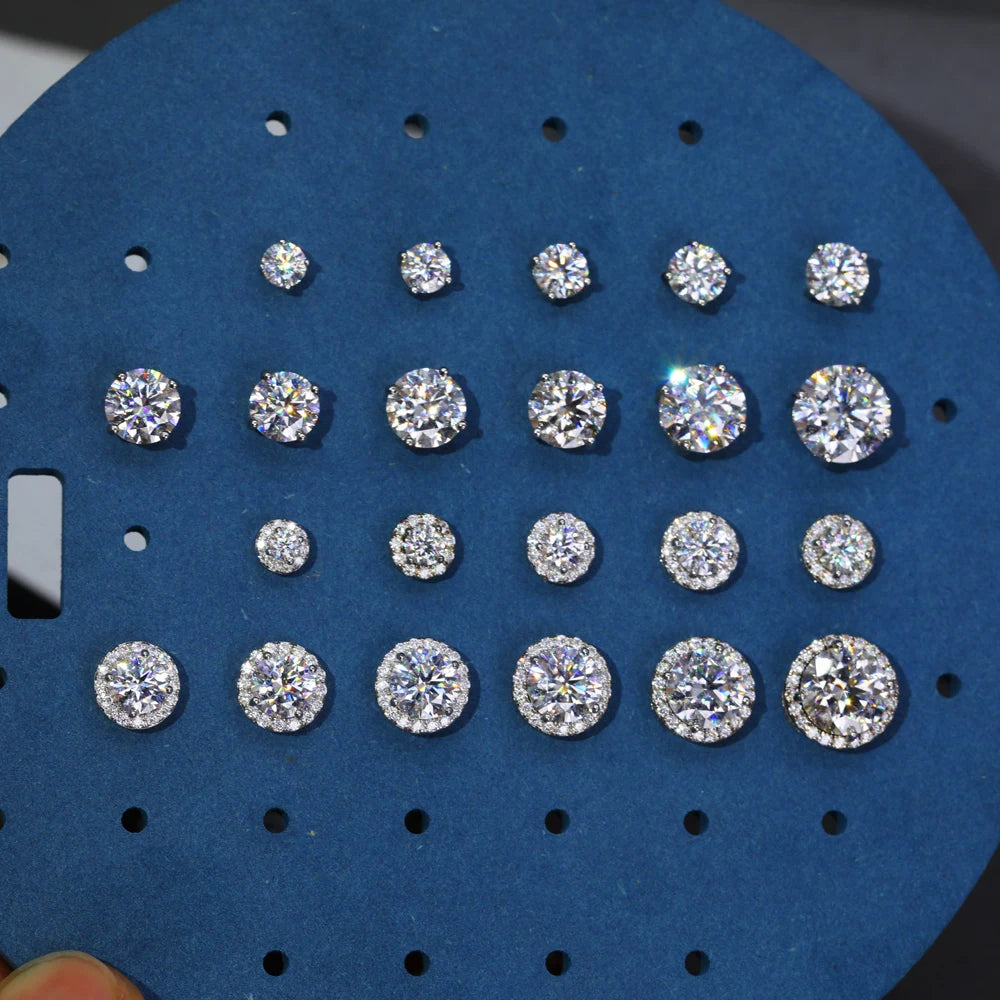 Classic Fashion Real Moissanite Stud Earrings For Women.  Sterling Silver Sparkling Engagement & Wedding Gifts