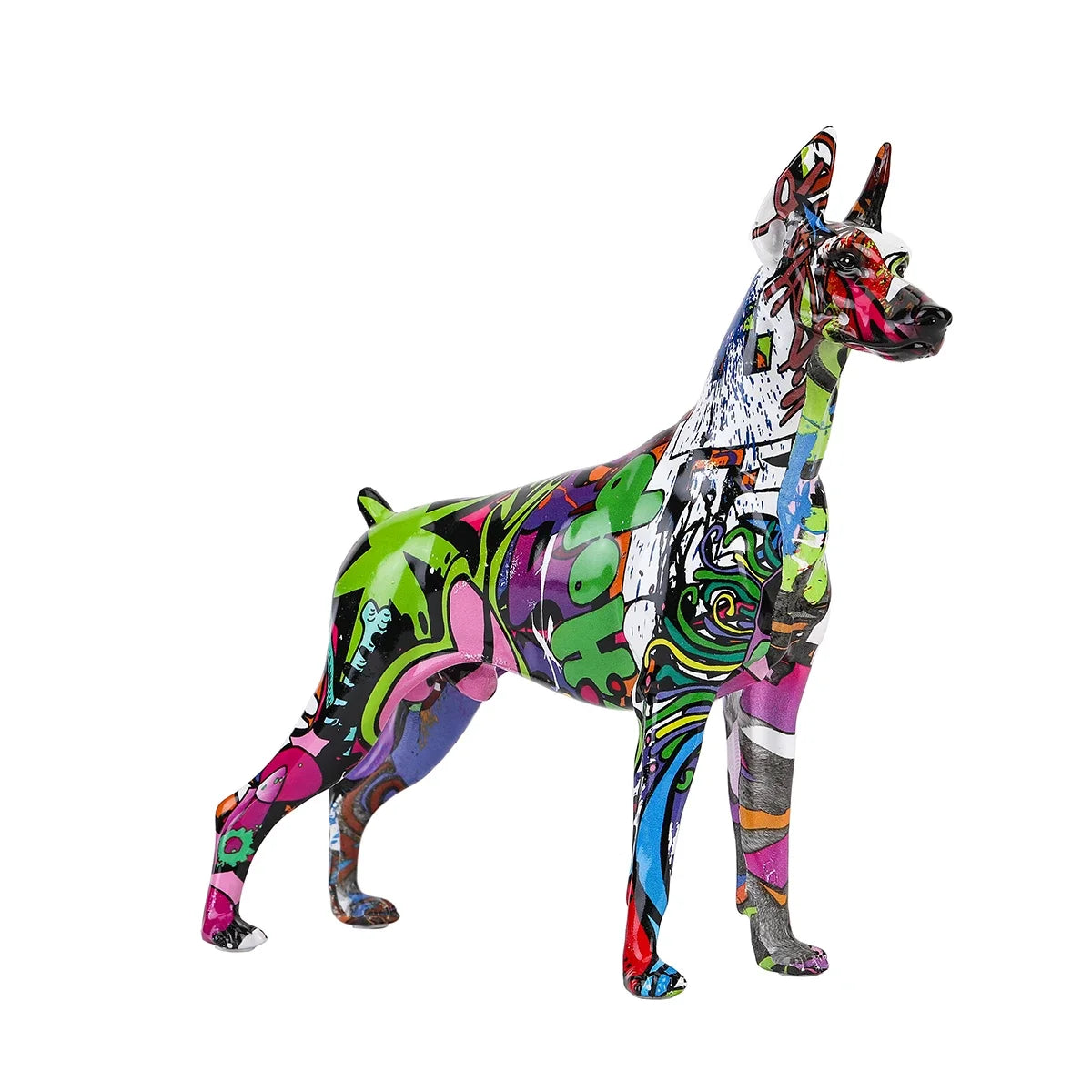Creative Pet Handle Graffiti Color Doberman Dog Statue