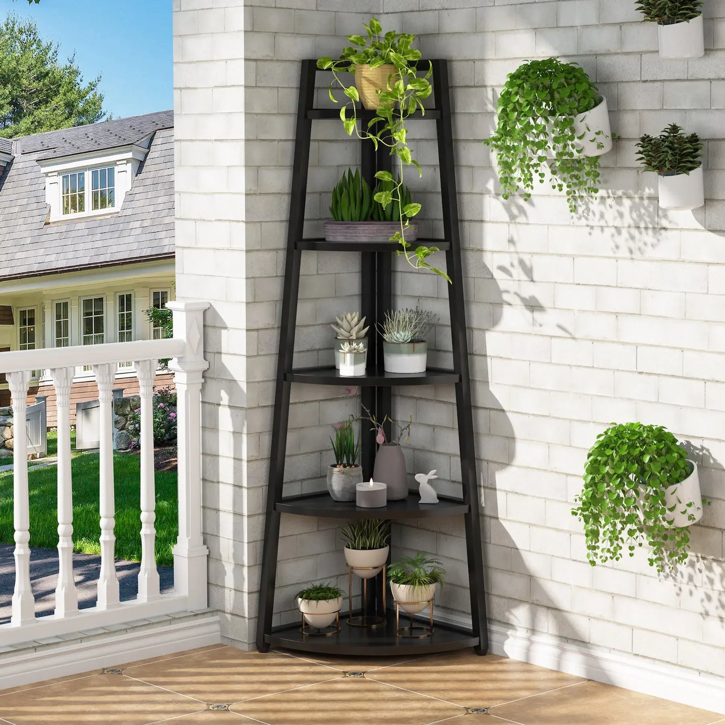 Tribesigns 70 inch Tall Corner Shelf, 5 Tier Modern Corner Bookshelf Bookcase Industrial Corner Ladder Shelf Plant Stand