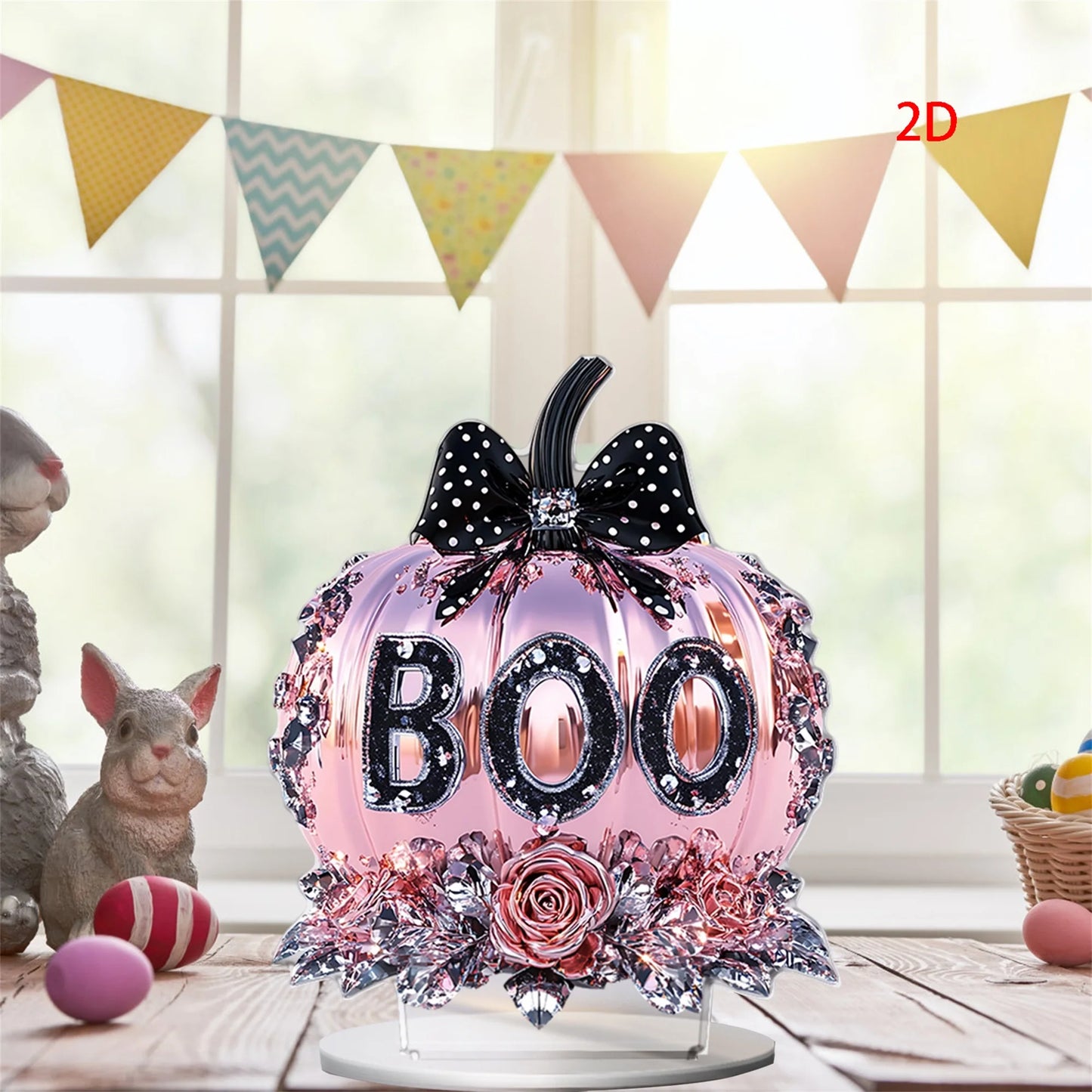 Halloween Party Decorations - Spooky Acrylic Crystal Pumpkin 2D - Flat Statue Ornament - Table Centerpiece for Home Décor