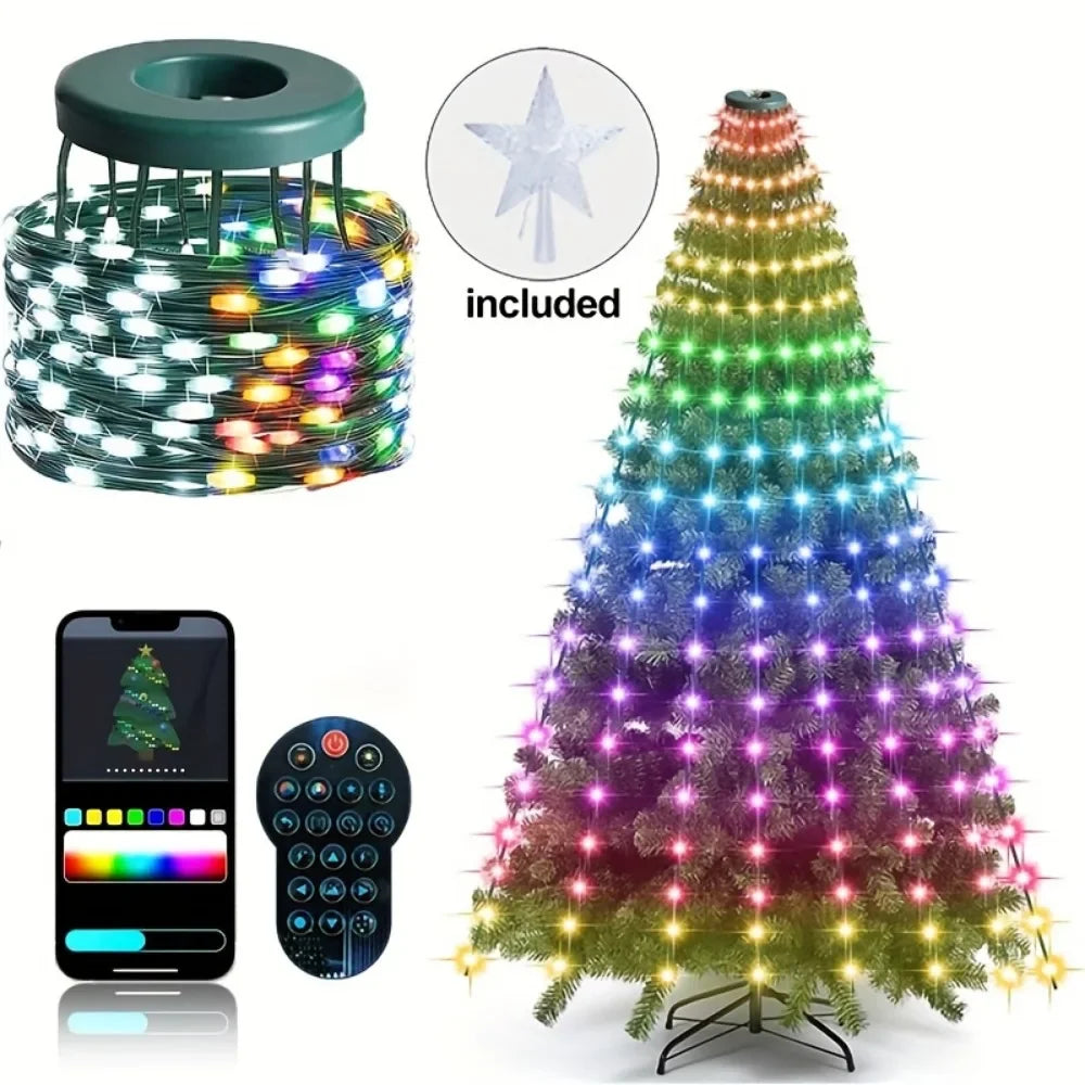 Smart WiFi APP Christmas Tree Light 400 LED Music Sync DIY Pattern Waterproof for Indoor Outdoor Christmas Tree Decoration Gift