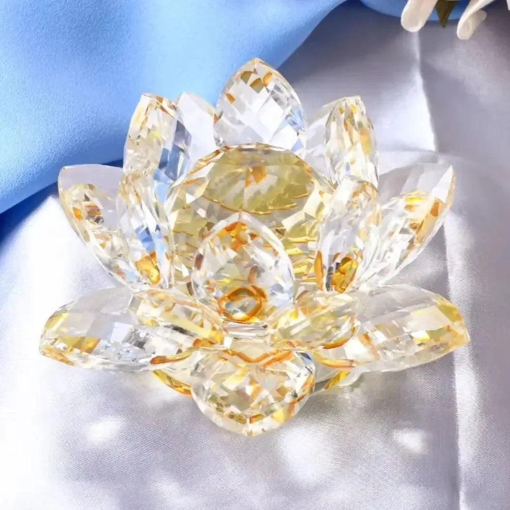 60-140mm Crystal Lotus Flower Figurine Home  Decoration - Glass Craft Paperweight - Table Ornaments