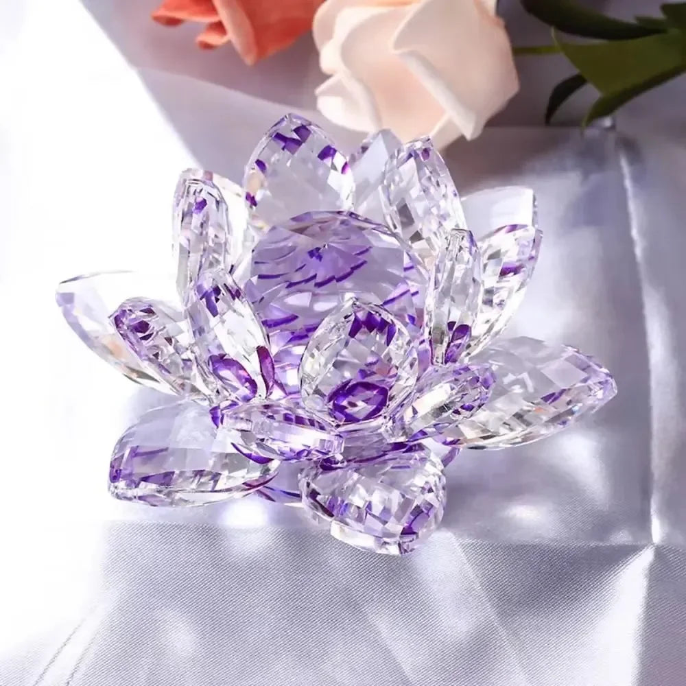 60-140mm Crystal Lotus Flower Figurine Home  Decoration - Glass Craft Paperweight - Table Ornaments