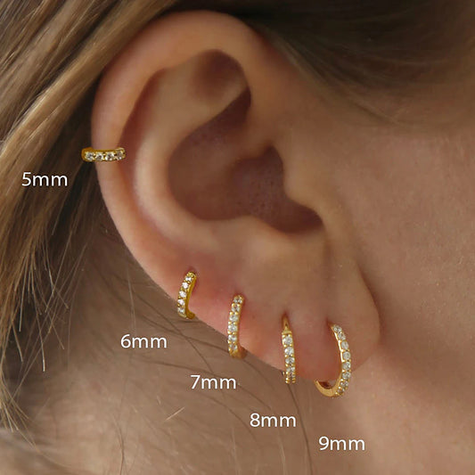 1Pair Stainless Steel Minimal Hoop Earrings - Crystal Zirconia -Small Huggie Thin Cartilage Earrings